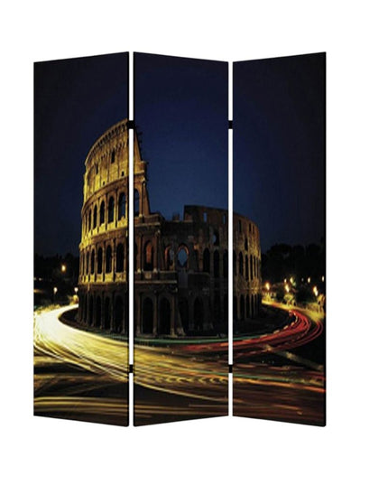 72" Gray Canvas Folding Three Panel Screen Room Divider