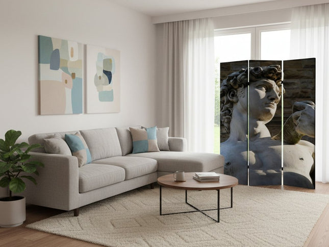 72" Gray Canvas Folding Three Panel Screen Room Divider