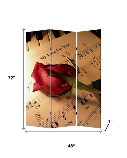 72" Brown And White Canvas Folding Three Panel Screen Room Divider