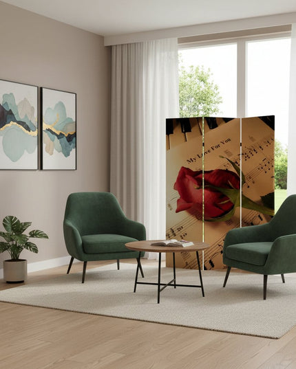 72" Brown And White Canvas Folding Three Panel Screen Room Divider