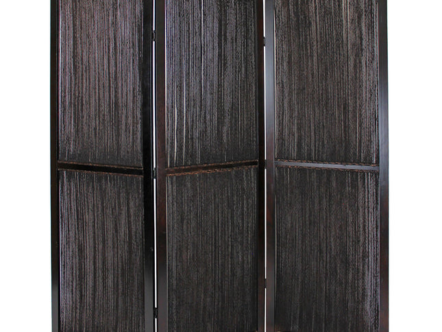 Dark Wood And Water Hyacinth 3 Panel Room Divider Screen