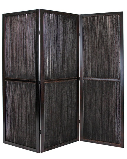 Dark Wood And Water Hyacinth 3 Panel Room Divider Screen