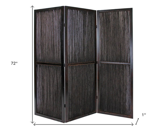 72" Brown Folding Three Panel Screen Room Divider