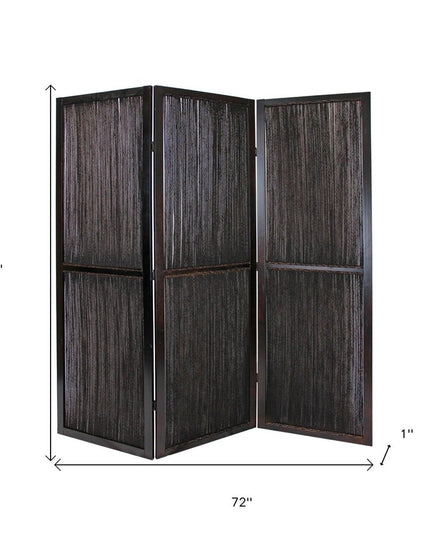 72" Brown Folding Three Panel Screen Room Divider
