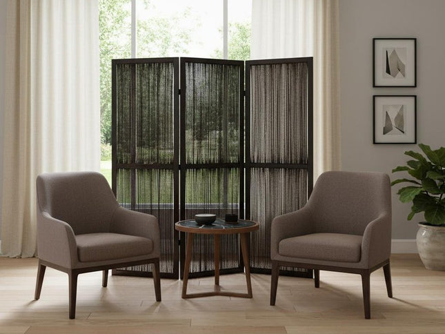 72" Brown Folding Three Panel Screen Room Divider