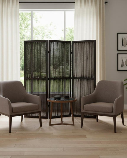 72" Brown Folding Three Panel Screen Room Divider