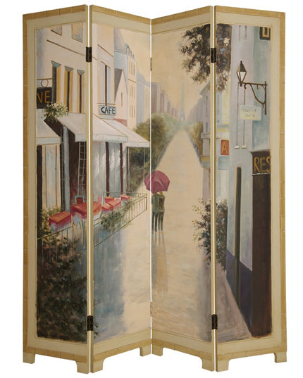 72" Beige Folding Three Panel Screen Room Divider