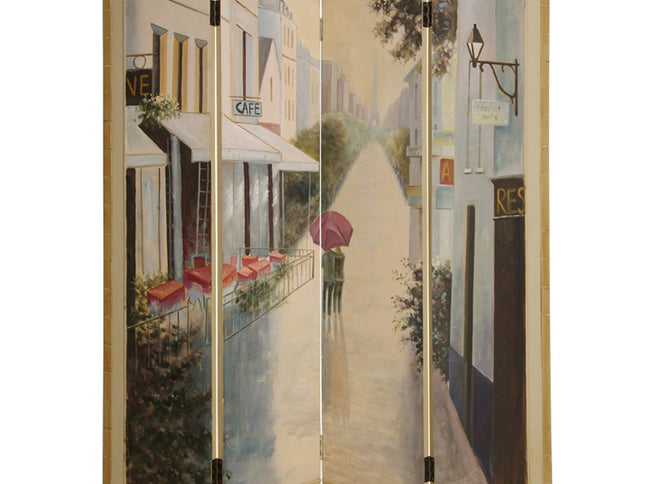 72" Beige Folding Three Panel Screen Room Divider