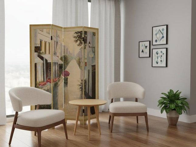 72" Beige Folding Three Panel Screen Room Divider