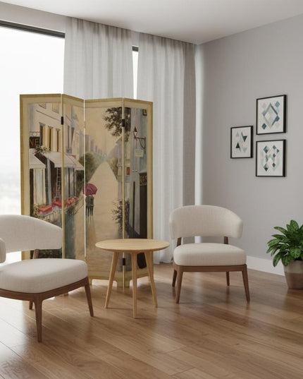 72" Beige Folding Three Panel Screen Room Divider