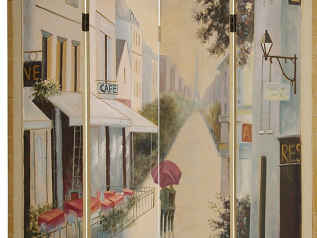 72" Beige Folding Three Panel Screen Room Divider