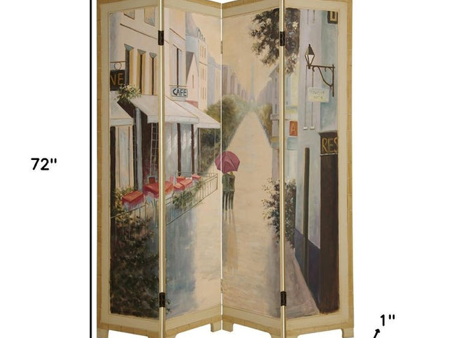 72" Beige Folding Three Panel Screen Room Divider