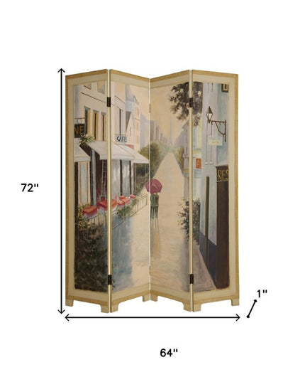 72" Beige Folding Three Panel Screen Room Divider