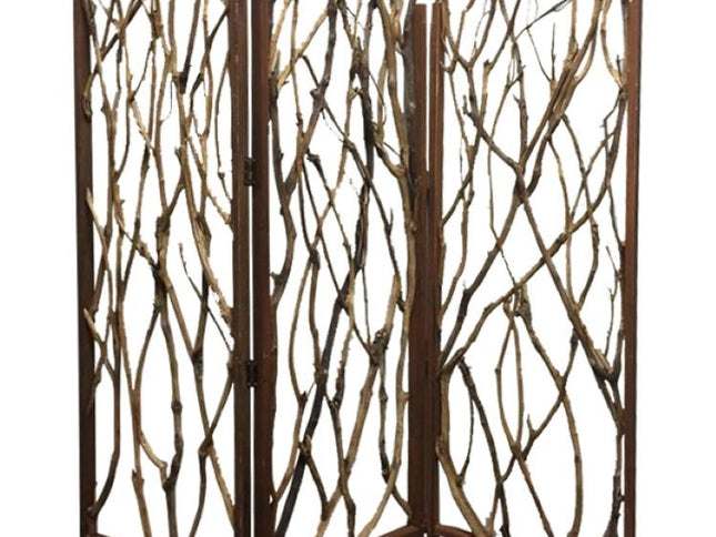 70" Brown Wood Branches Folding Three Panel Screen Room Divider
