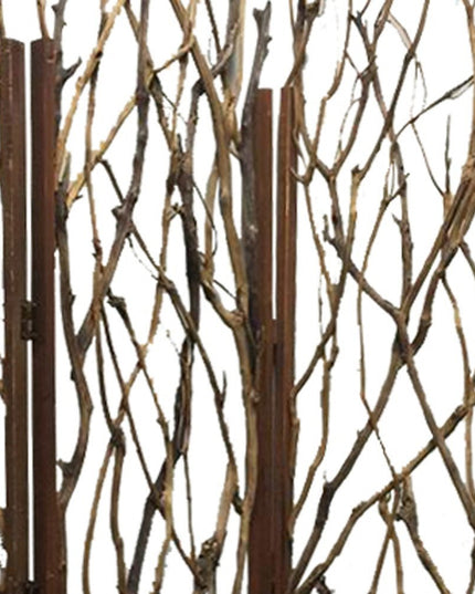 70" Brown Wood Branches Folding Three Panel Screen Room Divider