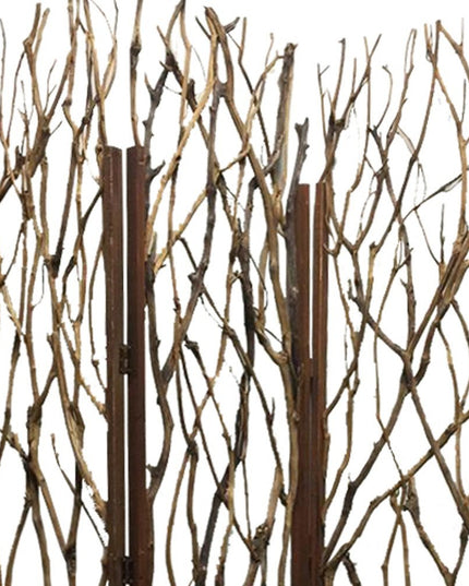 70" Brown Wood Branches Folding Three Panel Screen Room Divider