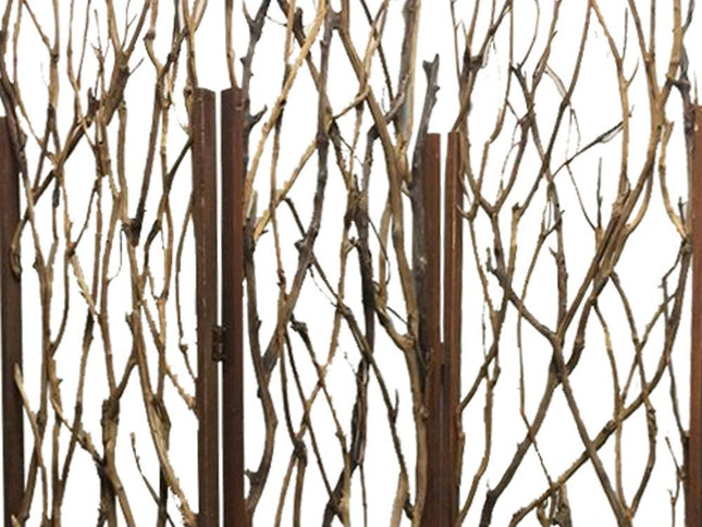 70" Brown Wood Branches Folding Three Panel Screen Room Divider