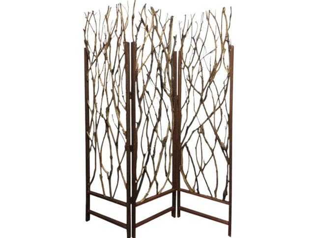 70" Brown Wood Branches Folding Three Panel Screen Room Divider