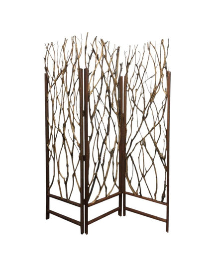 70" Brown Wood Branches Folding Three Panel Screen Room Divider