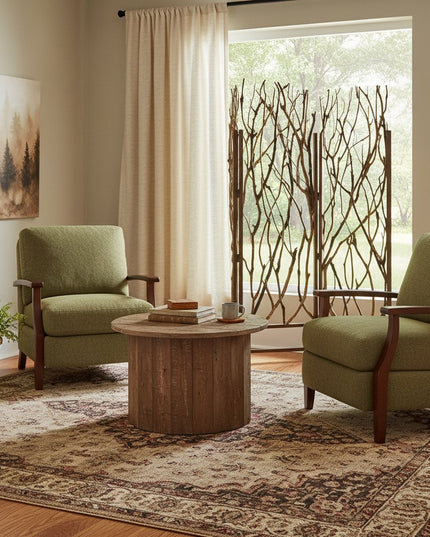 70" Brown Wood Branches Folding Three Panel Screen Room Divider