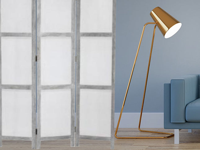 67" Gray Folding Three Panel Screen Room Divider