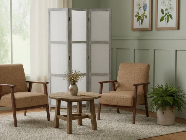 67" Gray Folding Three Panel Screen Room Divider