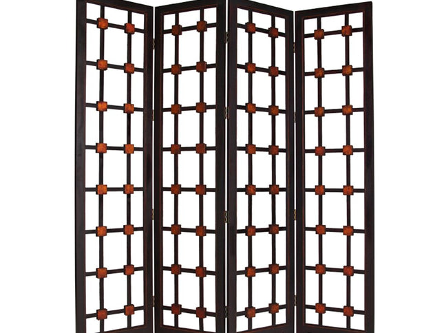 84" Brown Folding Four Panel Screen Room Divider