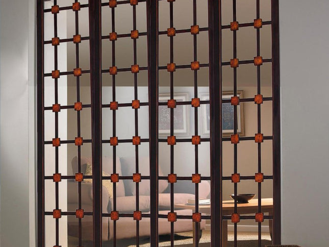 84" Brown Folding Four Panel Screen Room Divider