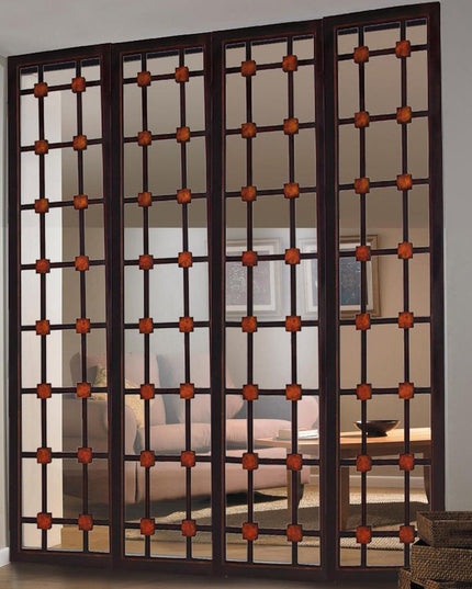84" Brown Folding Four Panel Screen Room Divider