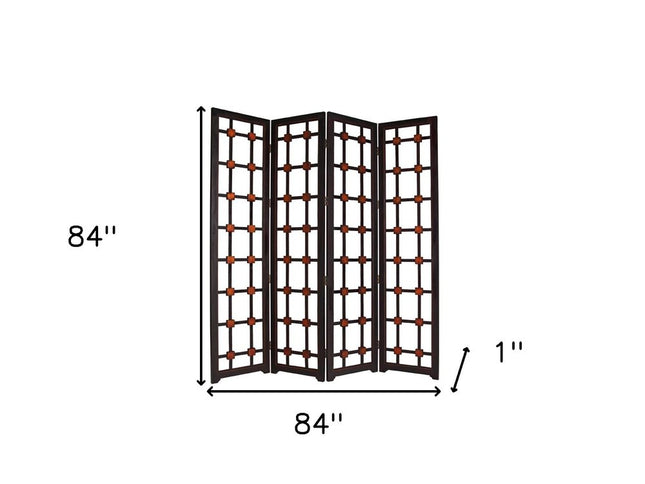84" Brown Folding Four Panel Screen Room Divider
