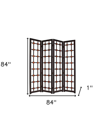 84" Brown Folding Four Panel Screen Room Divider