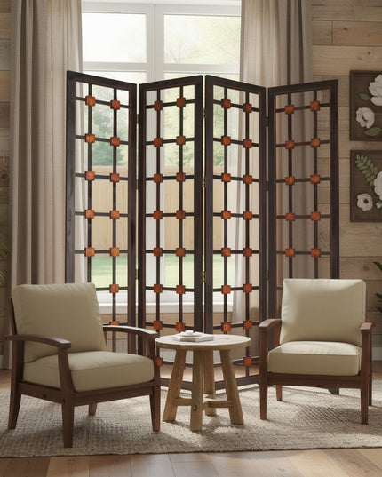 84" Brown Folding Four Panel Screen Room Divider