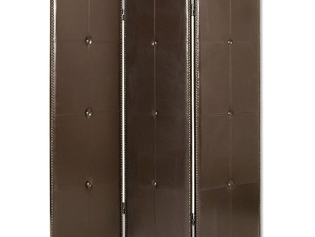 72" Brown Faux Leather Folding Three Panel Screen Room Divider