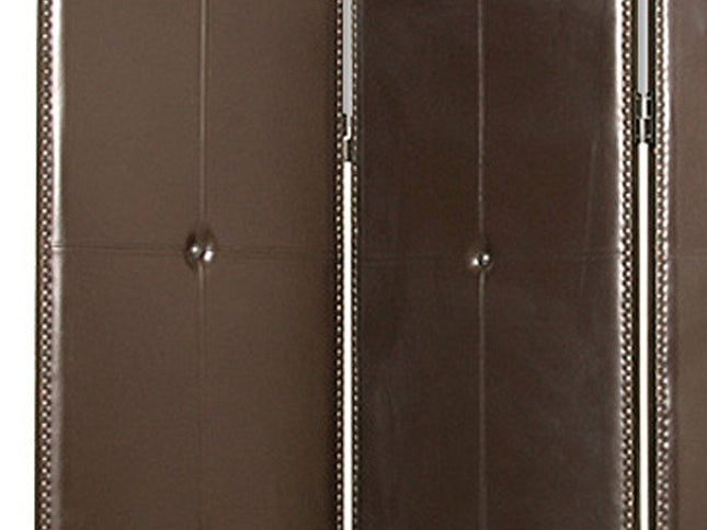 72" Brown Faux Leather Folding Three Panel Screen Room Divider