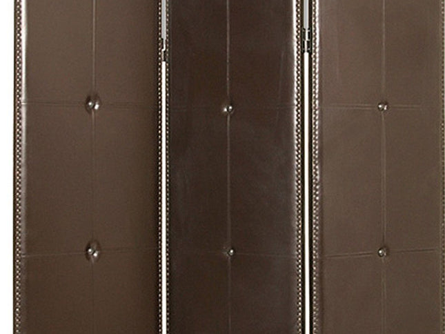 72" Brown Faux Leather Folding Three Panel Screen Room Divider