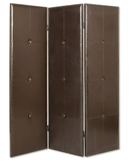 72" Brown Faux Leather Folding Three Panel Screen Room Divider