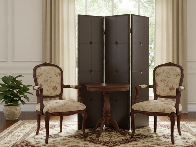 72" Brown Faux Leather Folding Three Panel Screen Room Divider