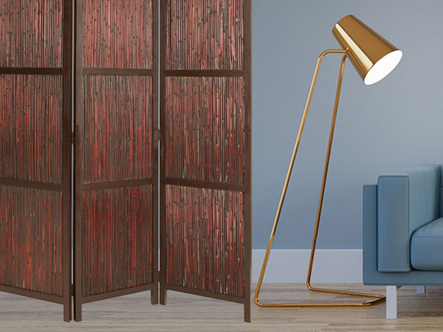 72" Brown Wood Folding Three Panel Screen Room Divider
