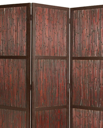 72" Brown Wood Folding Three Panel Screen Room Divider