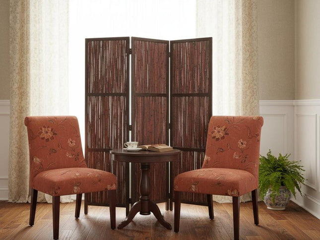 72" Brown Wood Folding Three Panel Screen Room Divider