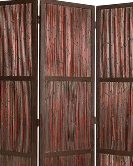 72" Brown Wood Folding Three Panel Screen Room Divider