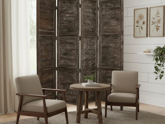 84" Black Wood Folding Four Panel Screen Room Divider