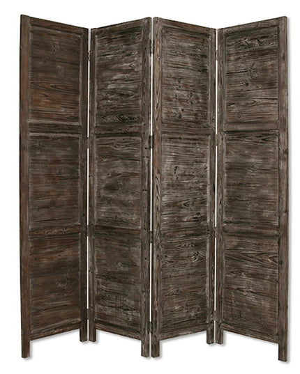 84" Black Wood Folding Four Panel Screen Room Divider
