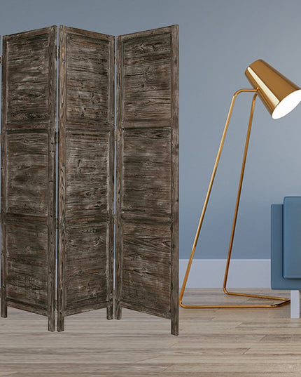 84" Black Wood Folding Four Panel Screen Room Divider