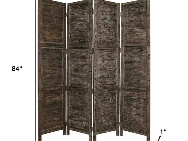 84" Black Wood Folding Four Panel Screen Room Divider