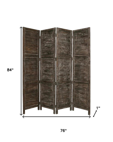 84" Black Wood Folding Four Panel Screen Room Divider