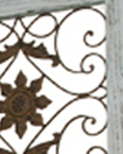 84" Blue Wood Folding Four Panel Screen Room Divider