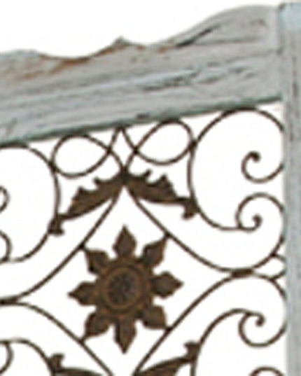 84" Blue Wood Folding Four Panel Screen Room Divider