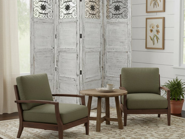 84" Blue Wood Folding Four Panel Screen Room Divider