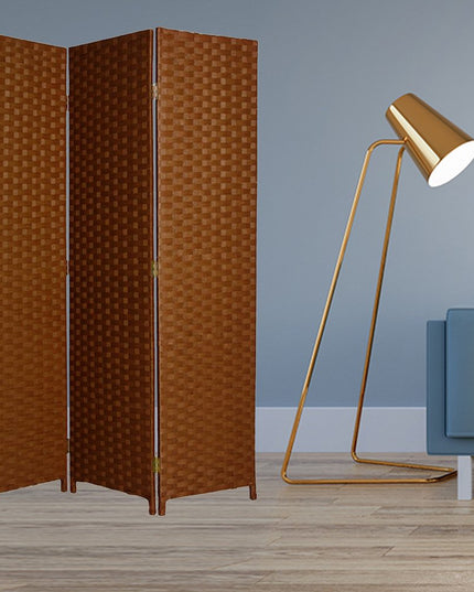 72" Dark Brown Folding Three Panel Screen Room Divider